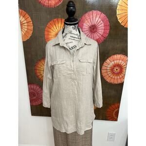 Jones and Co. New York 100% Linen Beige Long Sleeve Tunic Coastal Grandma Sz M